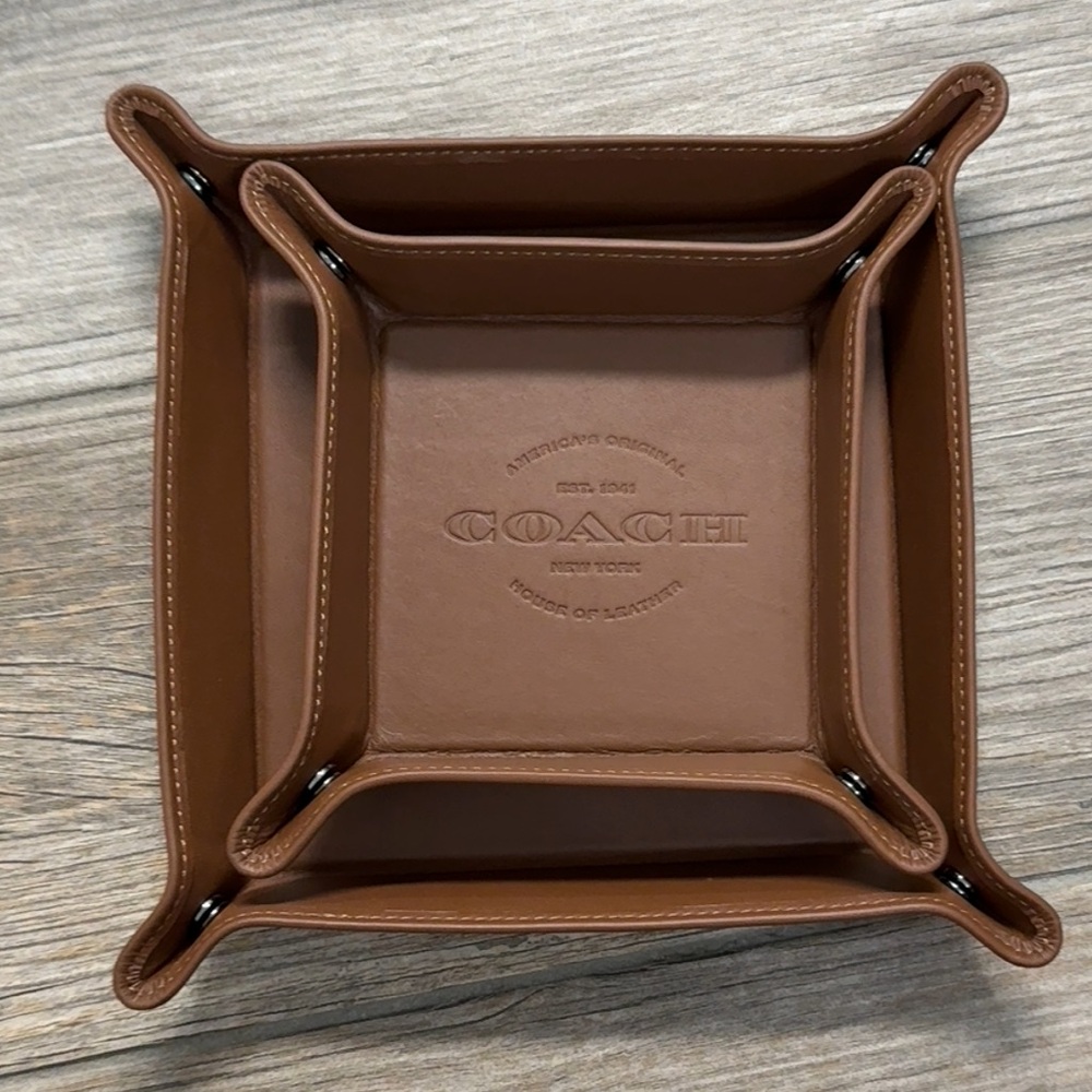 Coach New with Box Set Saddle Brown Leather Valet Trays - Picture 12 of 16